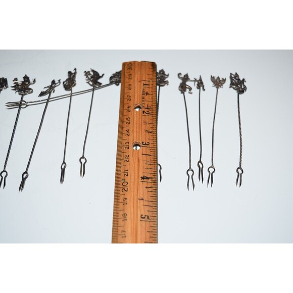 Vtg Silvertone Cocktail Picks Asian Oriental Appetizer Siam Dancer Medieval 12pc - Picture 9 of 10
